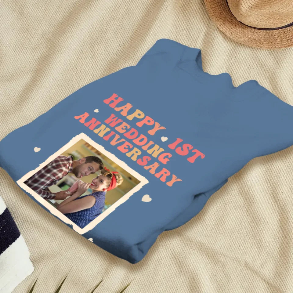 Happy 1st Wedding Anniversary, Retro Style - Personalized Gifts For Couples - Unisex Sweater