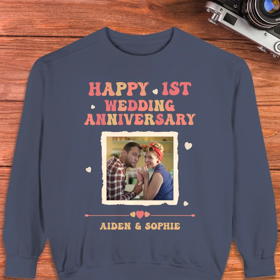 Happy 1st Wedding Anniversary, Retro Style - Personalized Gifts For Couples - Unisex Sweater