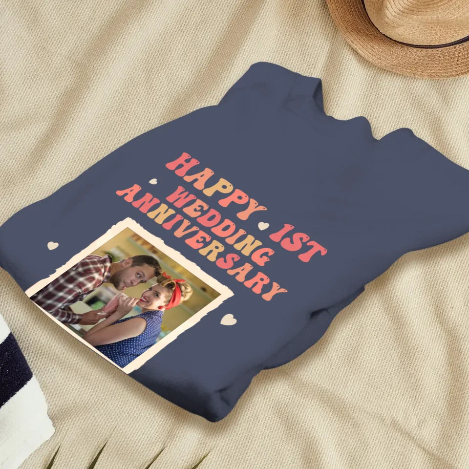 Happy 1st Wedding Anniversary, Retro Style - Personalized Gifts For Couples - Unisex Sweater