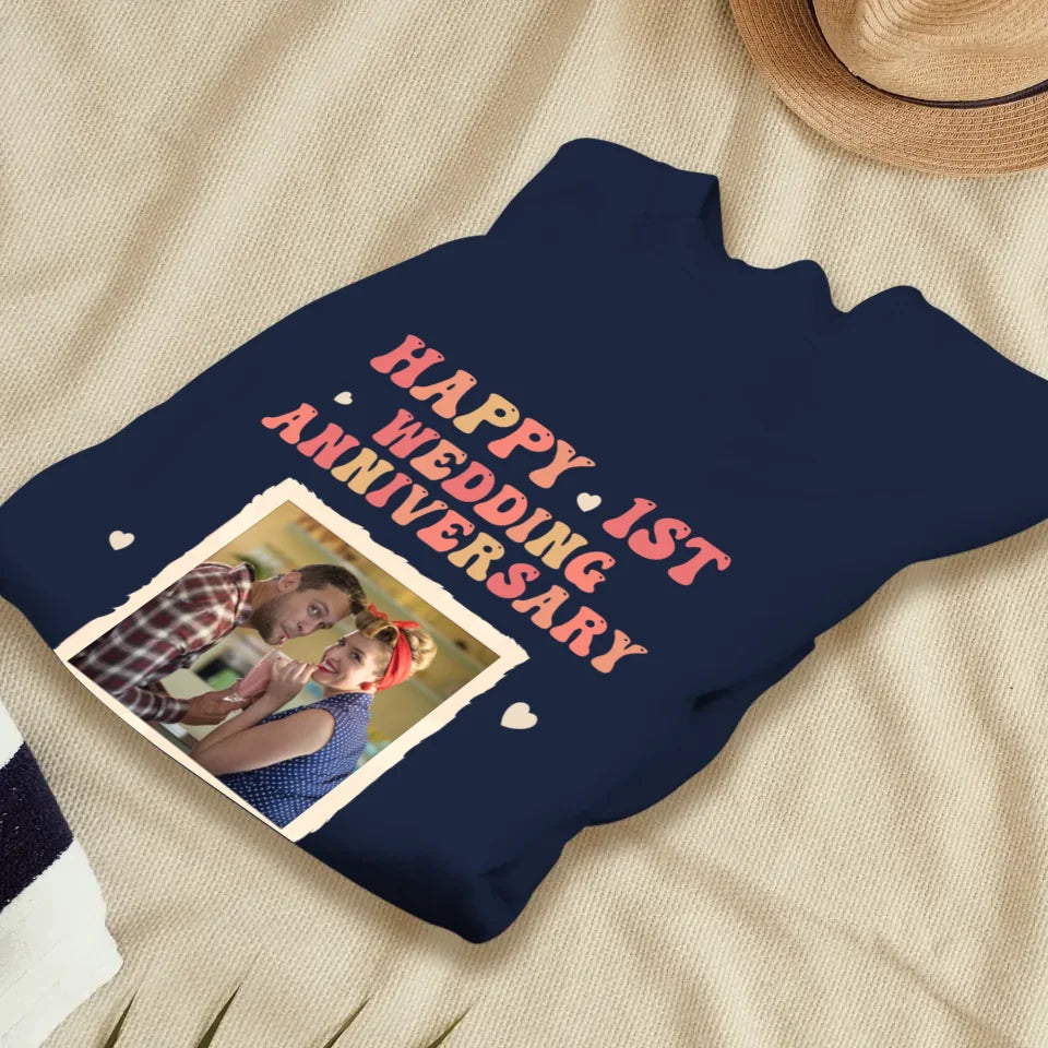 Happy 1st Wedding Anniversary, Retro Style - Personalized Gifts For Couples - Unisex Sweater