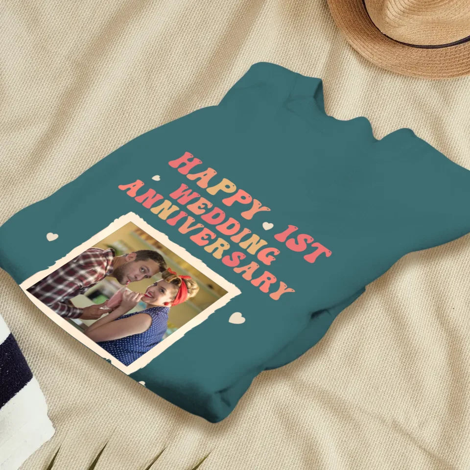 Happy 1st Wedding Anniversary, Retro Style - Personalized Gifts For Couples - Unisex Sweater