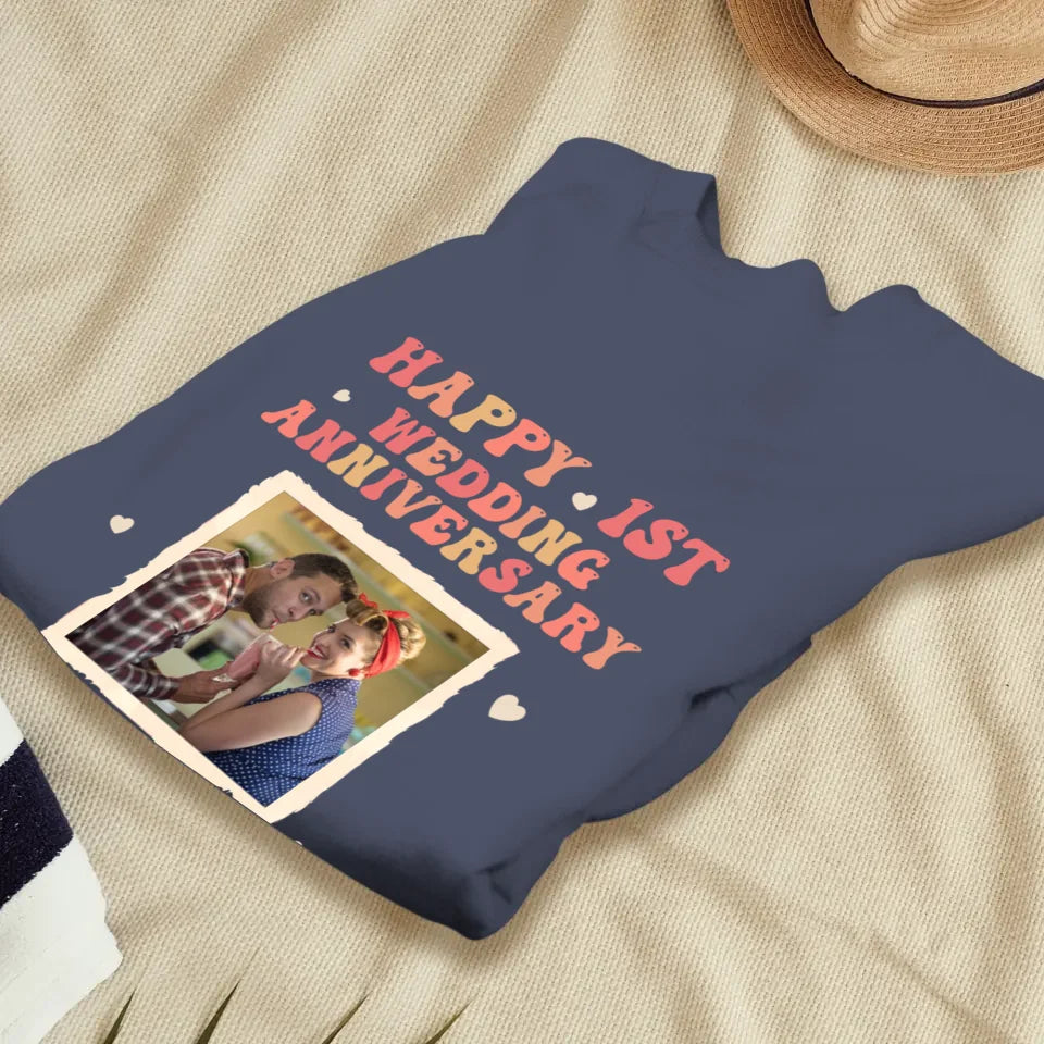 Happy 1st Wedding Anniversary, Retro Style - Personalized Gifts For Couples - Unisex Sweater