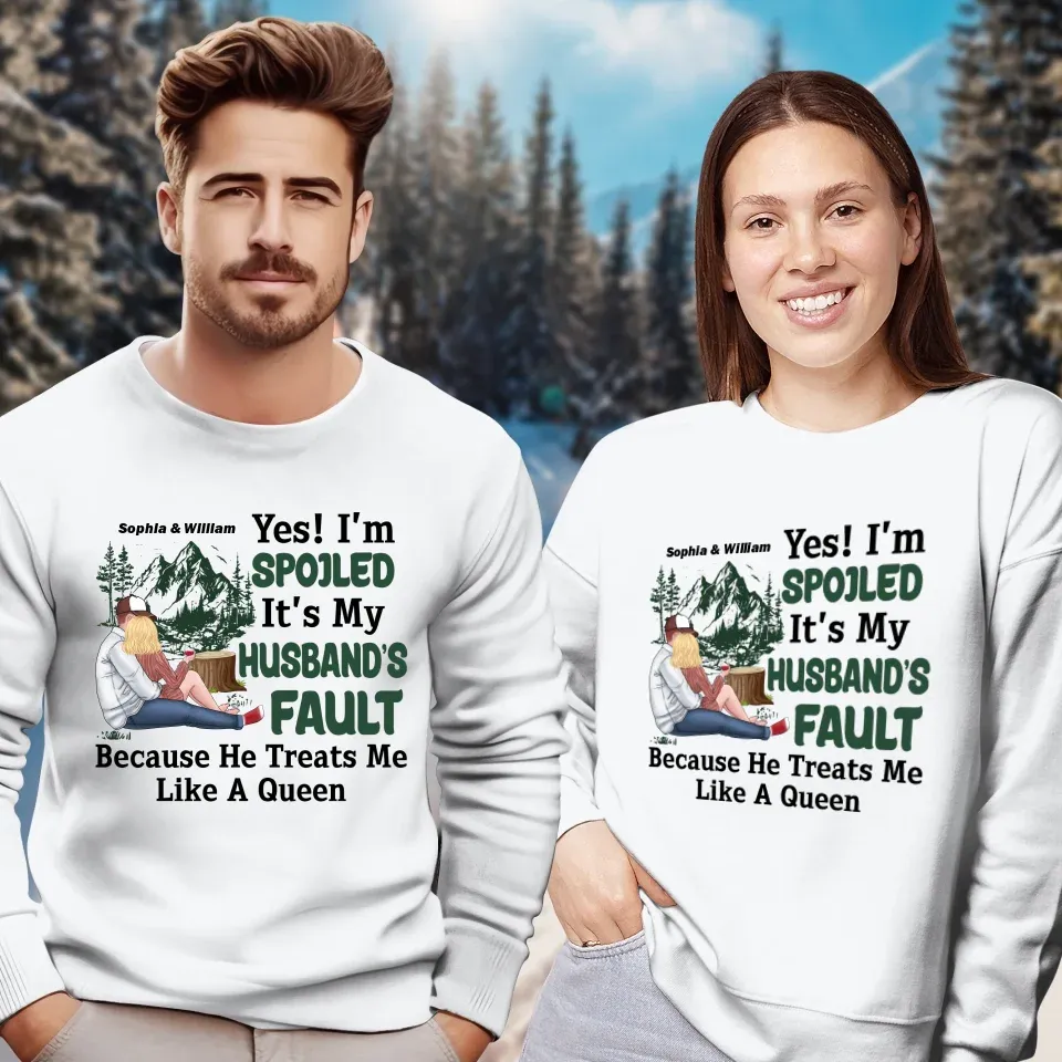 Pampering: Each Blames The Other For Being Lovingly Spoiled - Personalized Gifts For Couples - Unisex Sweater