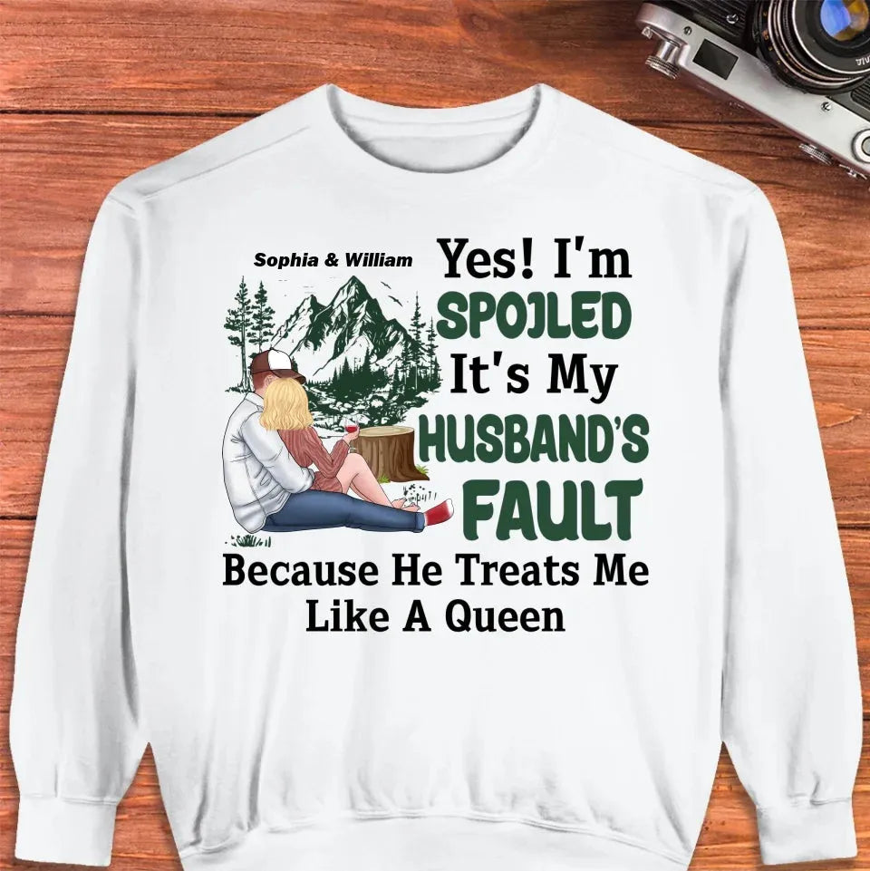 Pampering: Each Blames The Other For Being Lovingly Spoiled - Personalized Gifts For Couples - Unisex Sweater