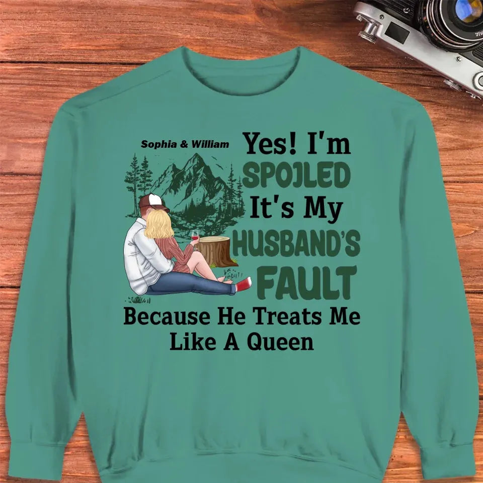 Pampering: Each Blames The Other For Being Lovingly Spoiled - Personalized Gifts For Couples - Unisex Sweater