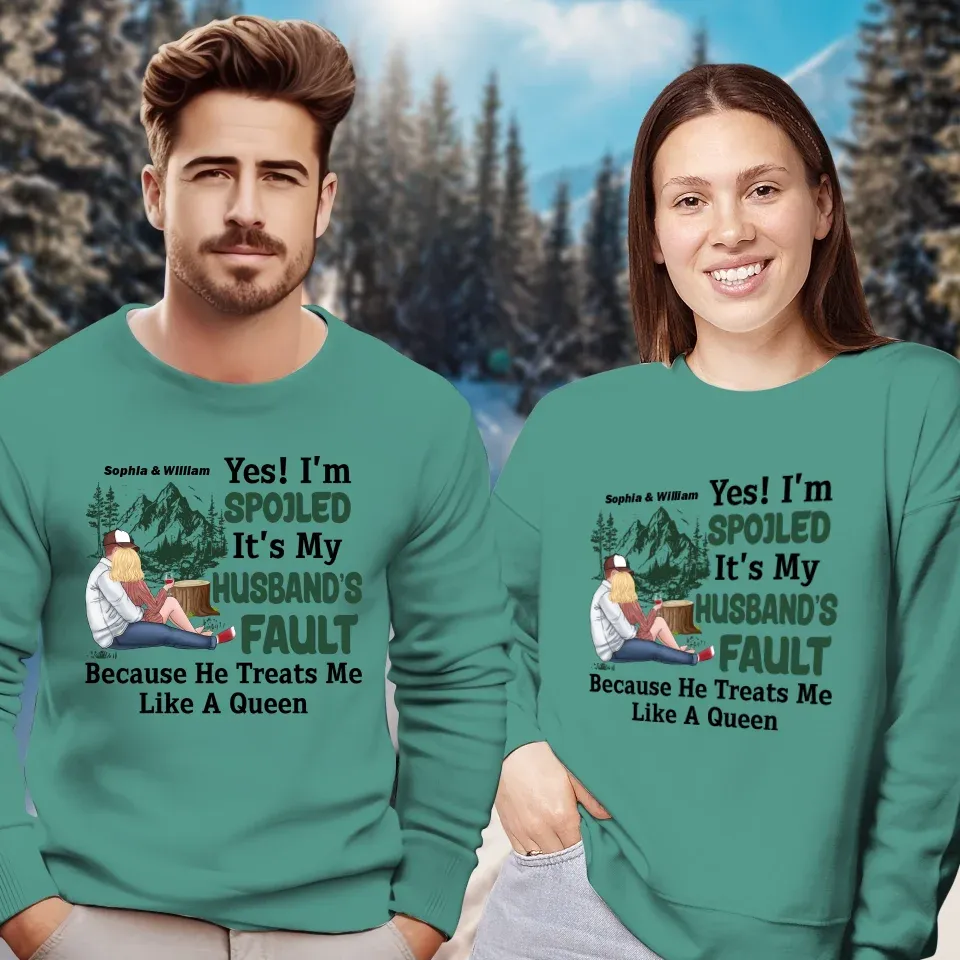 Pampering: Each Blames The Other For Being Lovingly Spoiled - Personalized Gifts For Couples - Unisex Sweater