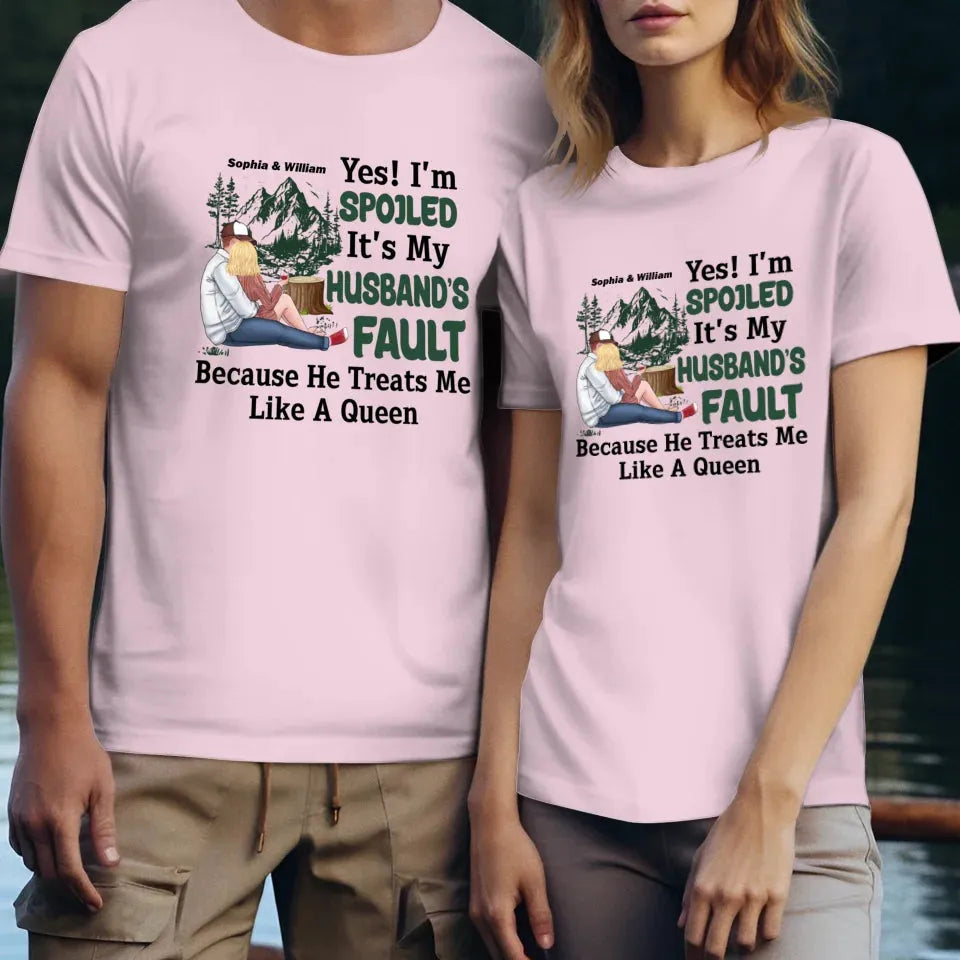 Pampering: Each Blames The Other For Being Lovingly Spoiled - Personalized Gifts For Couples - Unisex T-Shirt