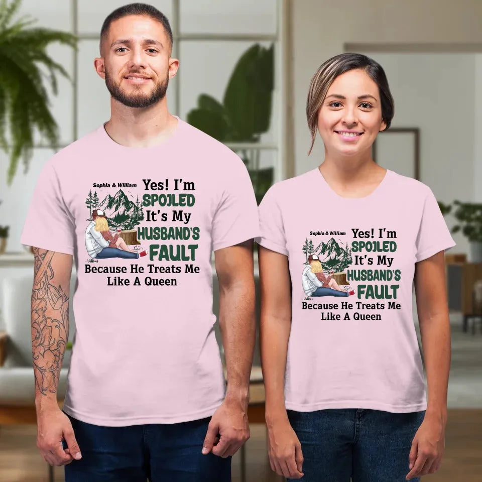 Pampering: Each Blames The Other For Being Lovingly Spoiled - Personalized Gifts For Couples - Unisex T-Shirt