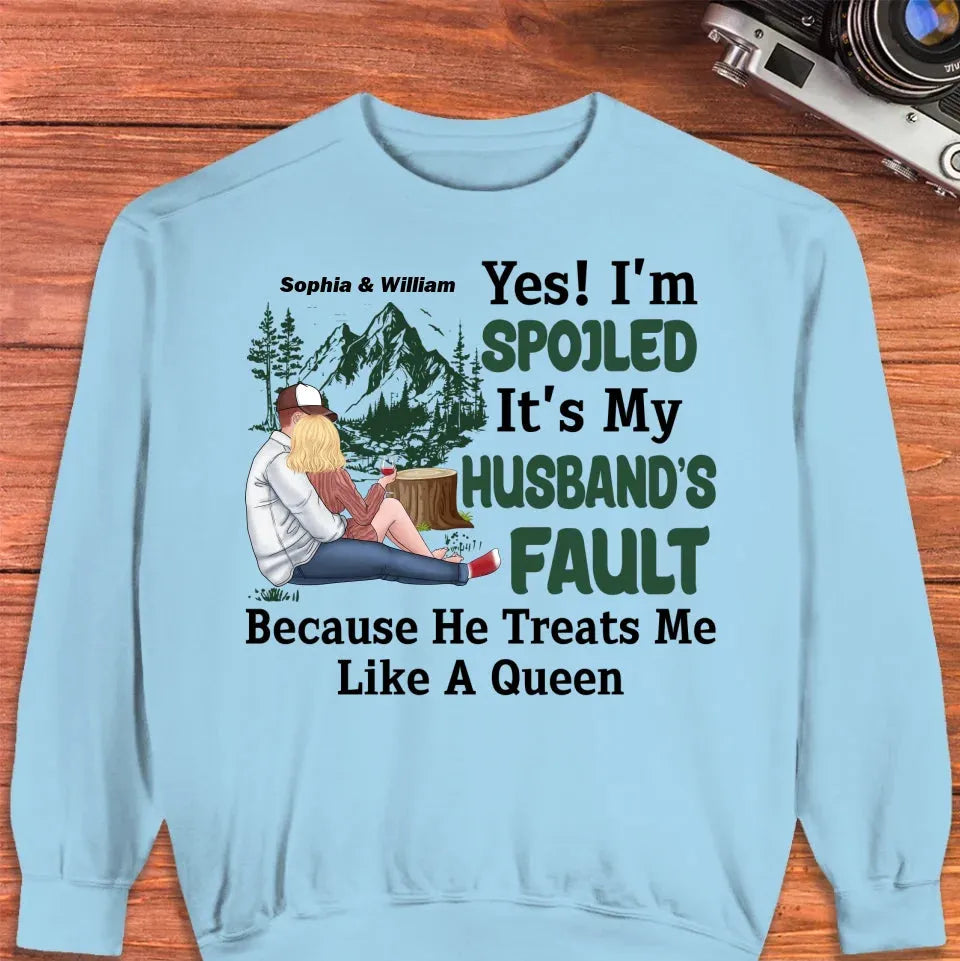 Pampering: Each Blames The Other For Being Lovingly Spoiled - Personalized Gifts For Couples - Unisex Sweater