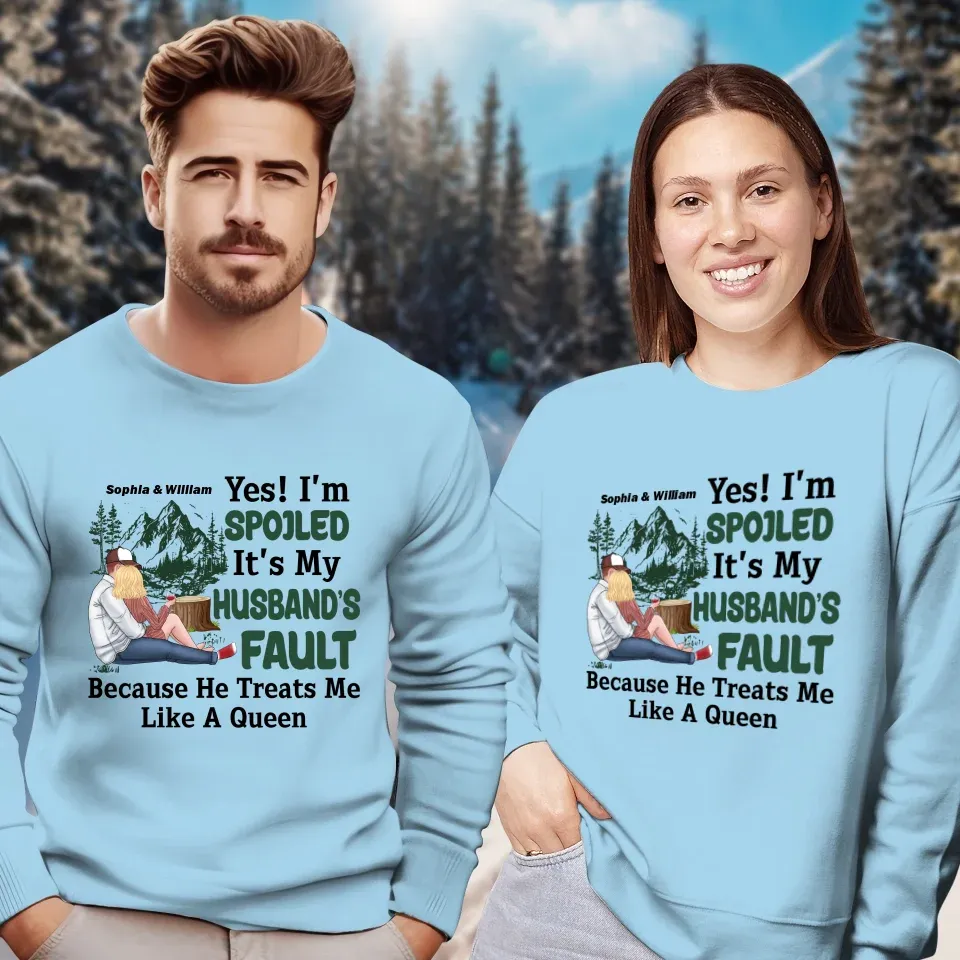 Pampering: Each Blames The Other For Being Lovingly Spoiled - Personalized Gifts For Couples - Unisex Sweater