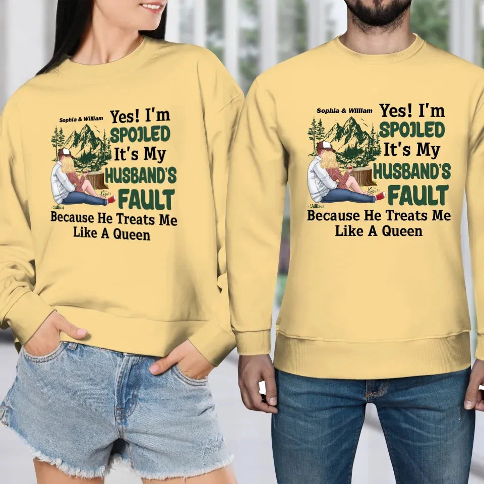 Pampering: Each Blames The Other For Being Lovingly Spoiled - Personalized Gifts For Couples - Unisex Sweater