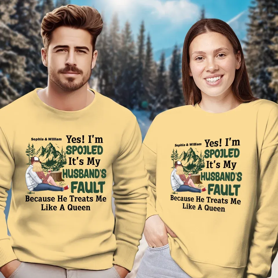 Pampering: Each Blames The Other For Being Lovingly Spoiled - Personalized Gifts For Couples - Unisex Sweater