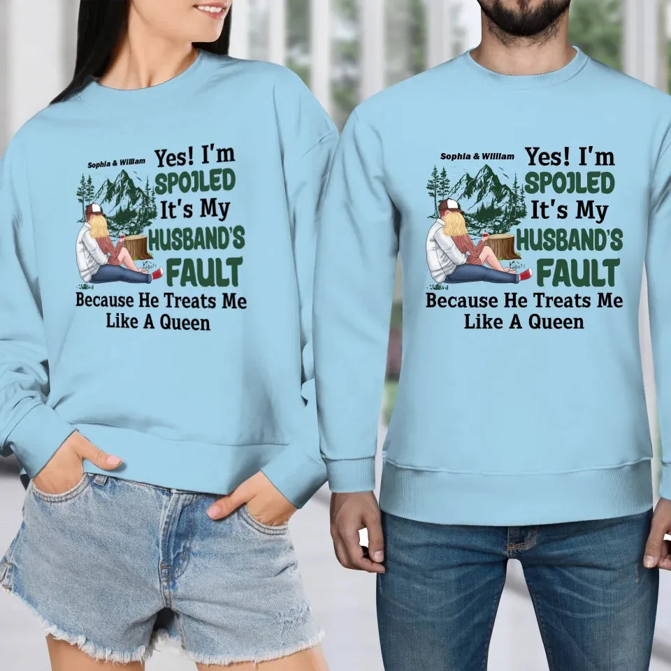 Pampering: Each Blames The Other For Being Lovingly Spoiled - Personalized Gifts For Couples - Unisex Sweater