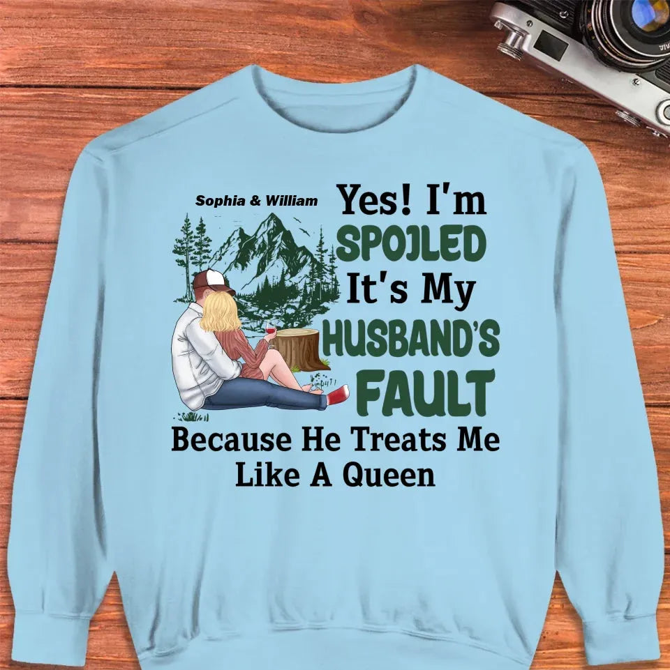 Pampering: Each Blames The Other For Being Lovingly Spoiled - Personalized Gifts For Couples - Unisex Sweater