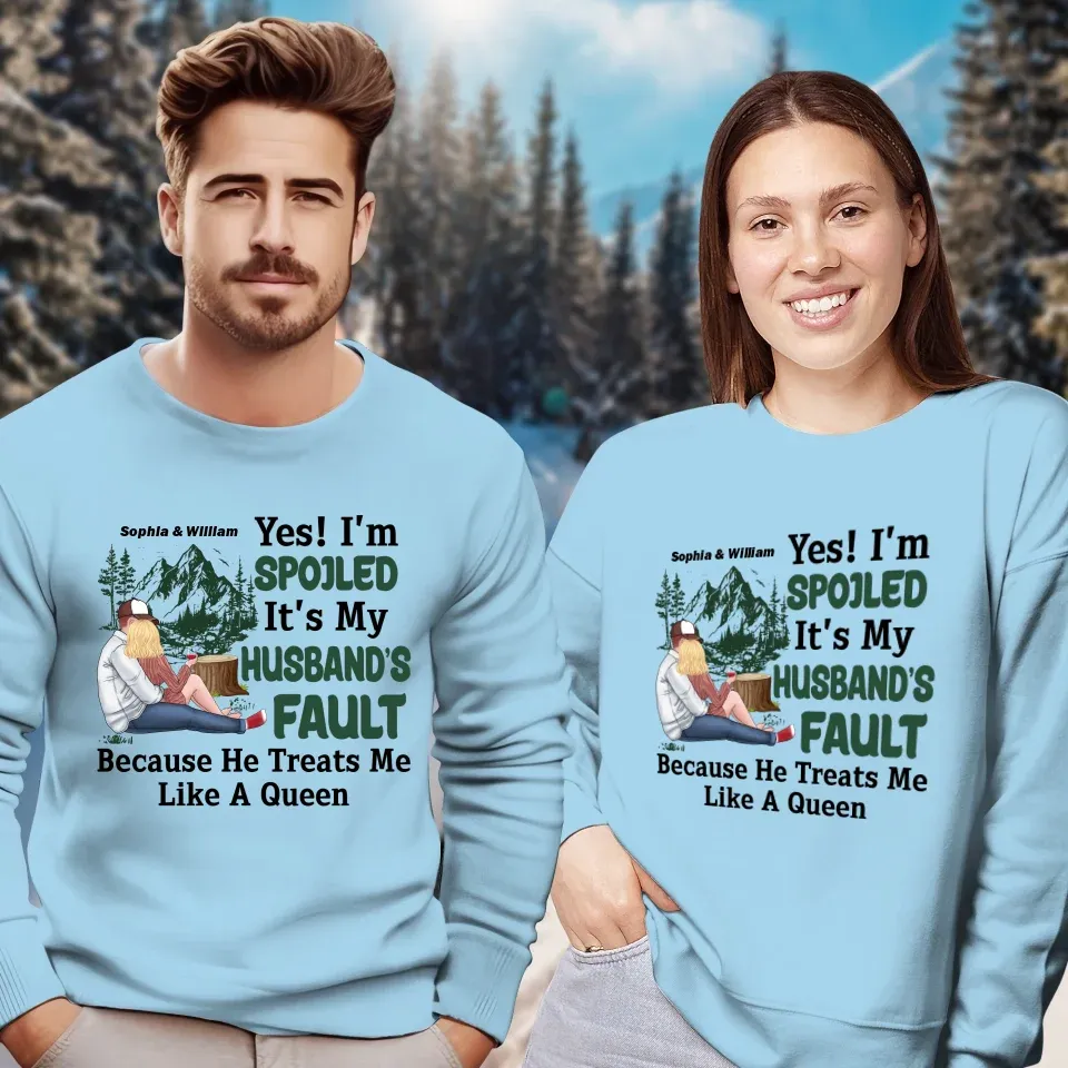 Pampering: Each Blames The Other For Being Lovingly Spoiled - Personalized Gifts For Couples - Unisex Sweater