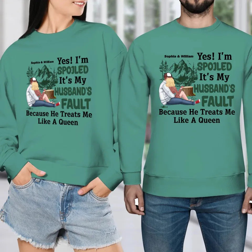 Pampering: Each Blames The Other For Being Lovingly Spoiled - Personalized Gifts For Couples - Unisex Sweater