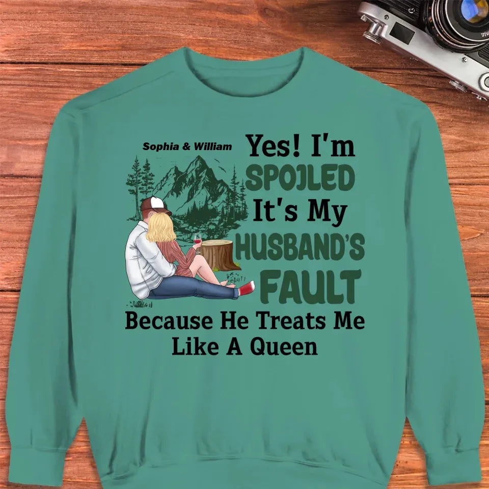 Pampering: Each Blames The Other For Being Lovingly Spoiled - Personalized Gifts For Couples - Unisex Sweater