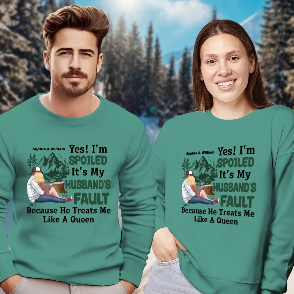 Pampering: Each Blames The Other For Being Lovingly Spoiled - Personalized Gifts For Couples - Unisex Sweater