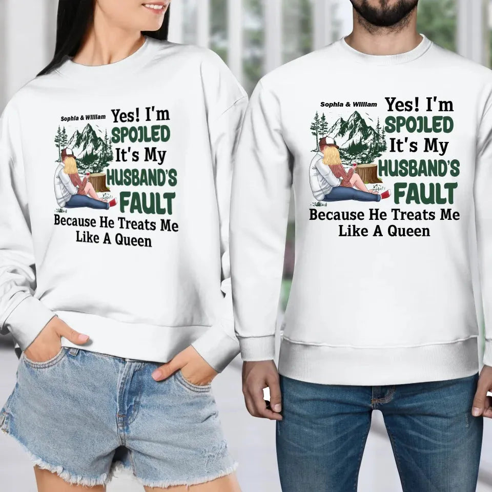 Pampering: Each Blames The Other For Being Lovingly Spoiled - Personalized Gifts For Couples - Unisex Sweater