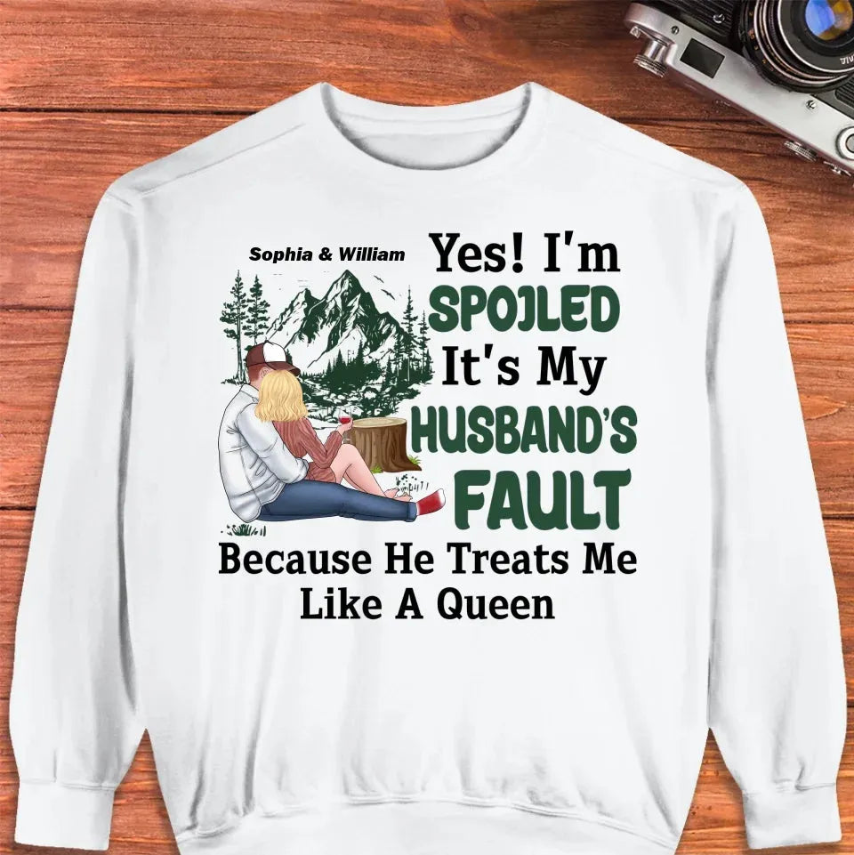 Pampering: Each Blames The Other For Being Lovingly Spoiled - Personalized Gifts For Couples - Unisex Sweater