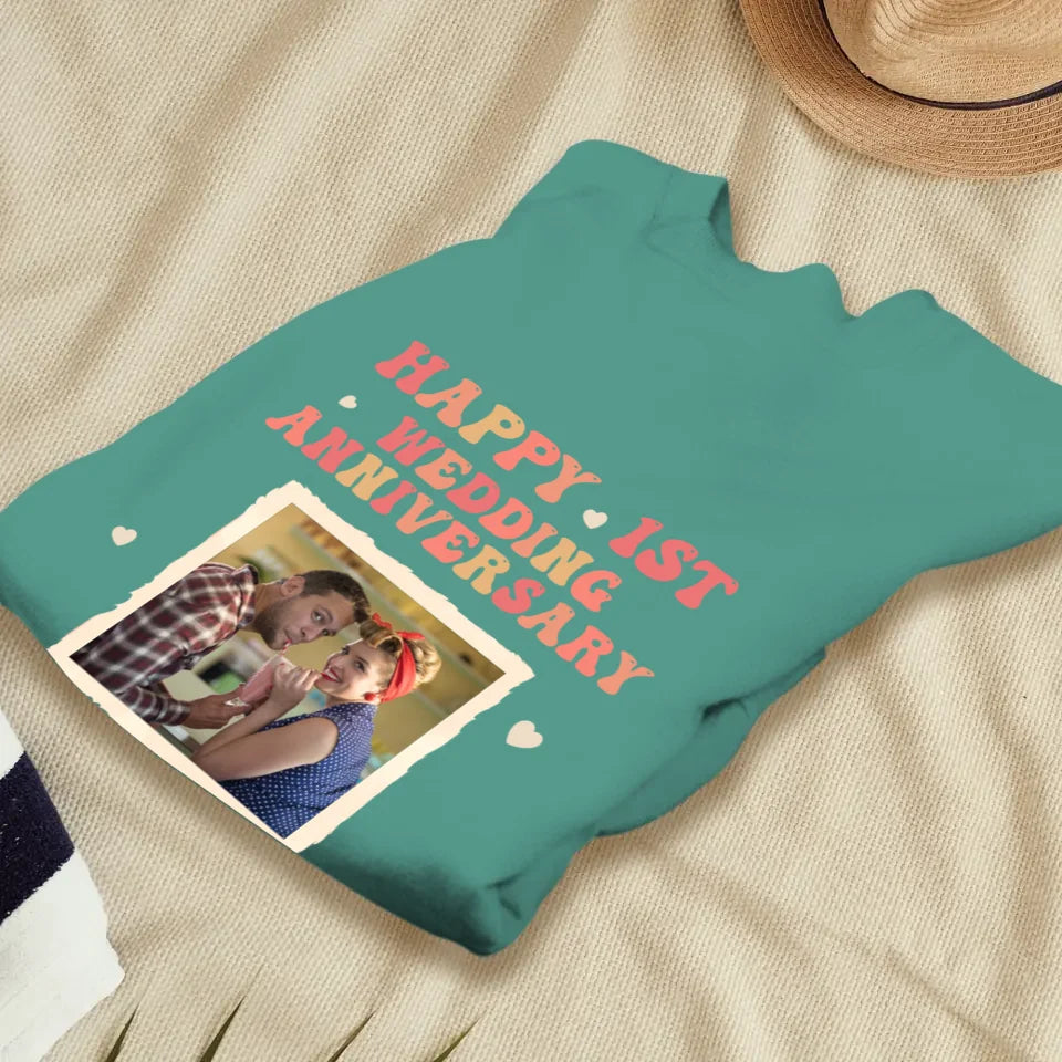 Happy 1st Wedding Anniversary, Retro Vibe - Personalized Gifts For Couples - Unisex Sweater