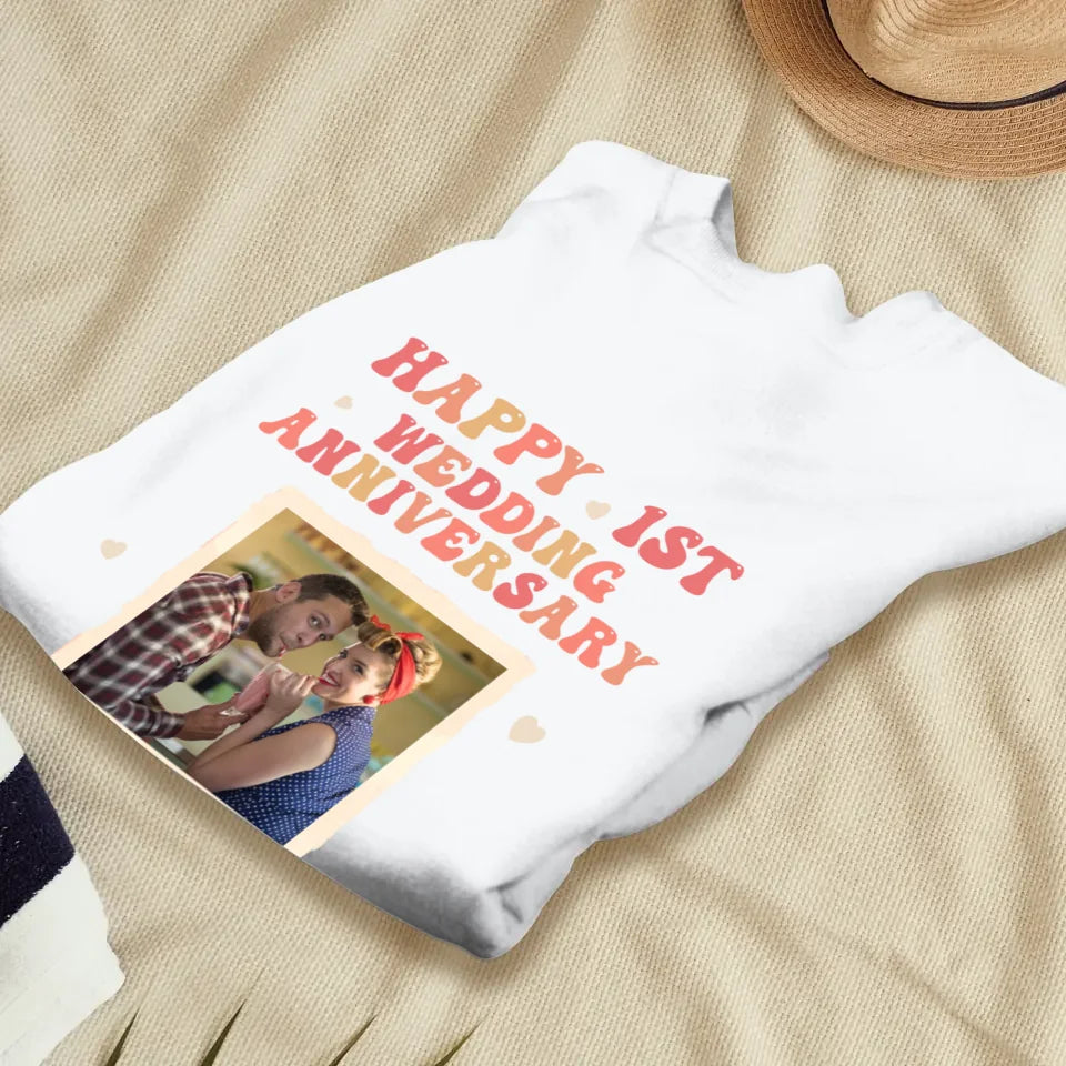 Happy 1st Wedding Anniversary, Retro Vibe - Personalized Gifts For Couples - Unisex Sweater