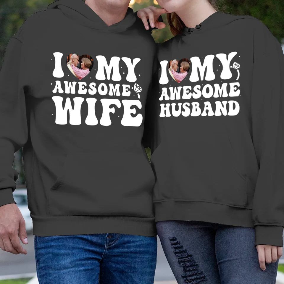 I Heart My Awesome Husband - Love You Forever - Personalized Gifts For Couple - Unisex Hoodie