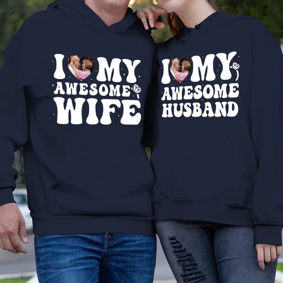 I Heart My Awesome Husband - Love You Forever - Personalized Gifts For Couple - Unisex Hoodie