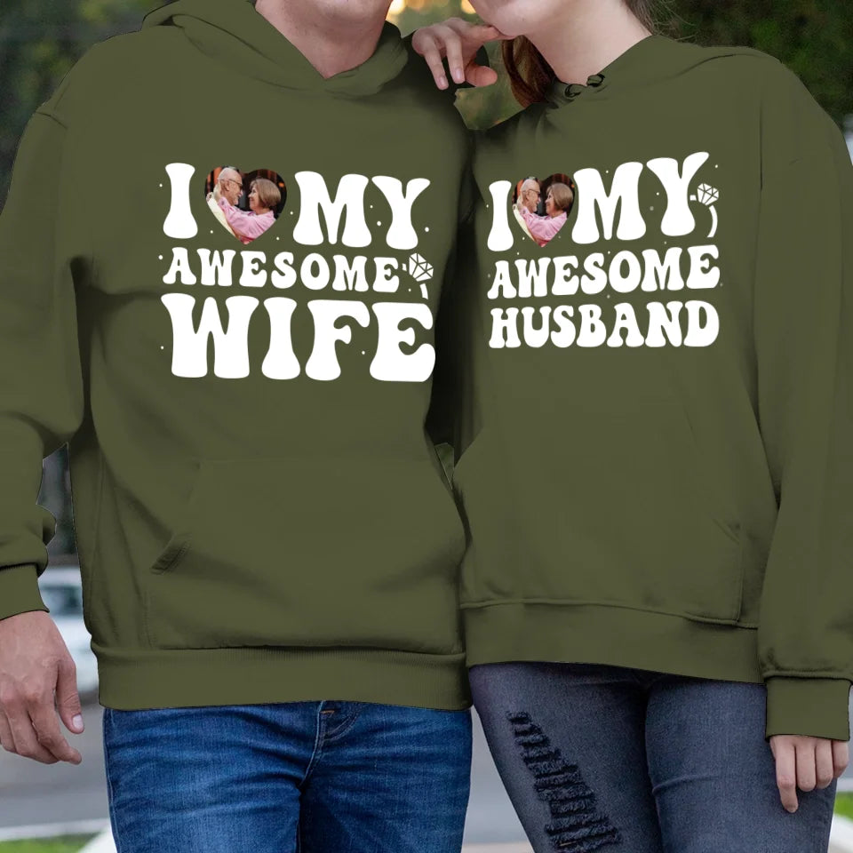 I Heart My Awesome Husband - Love You Forever - Personalized Gifts For Couple - Unisex Hoodie