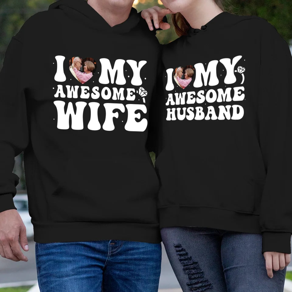 I Heart My Awesome Husband - Love You Forever - Personalized Gifts For Couple - Unisex Hoodie