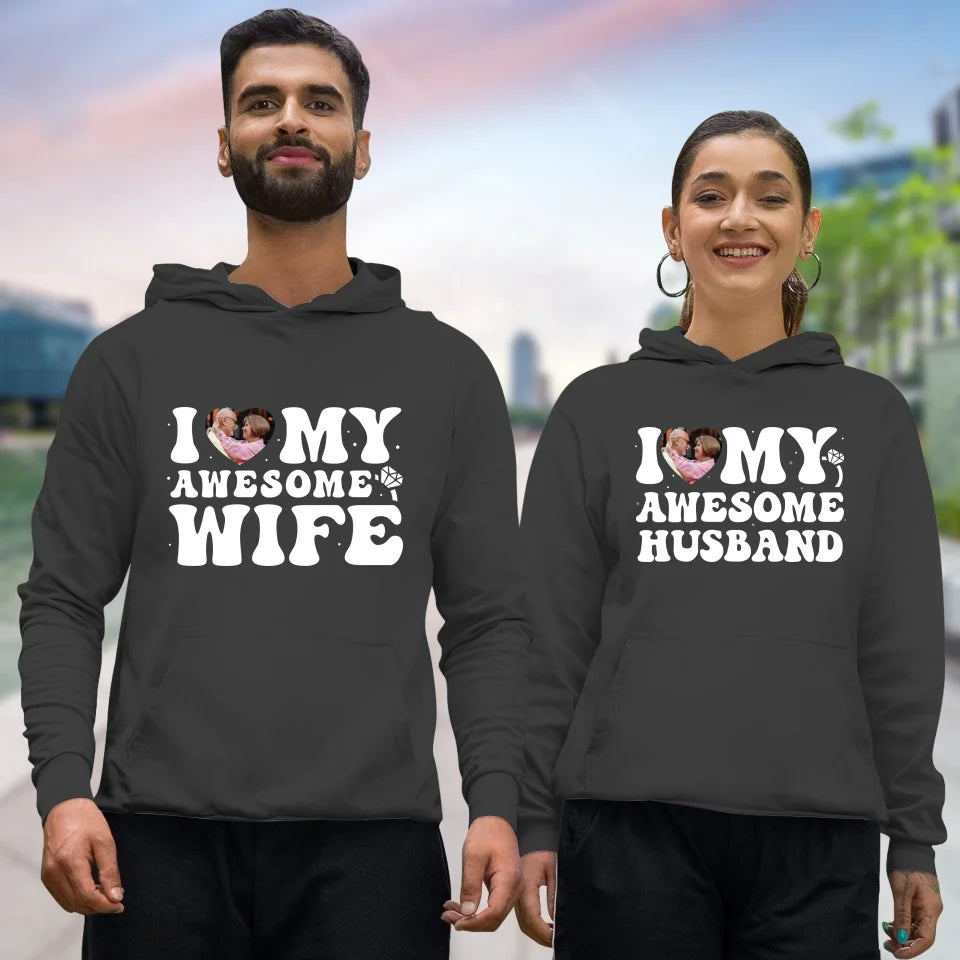 I Heart My Awesome Husband - Love You Forever - Personalized Gifts For Couple - Unisex Hoodie