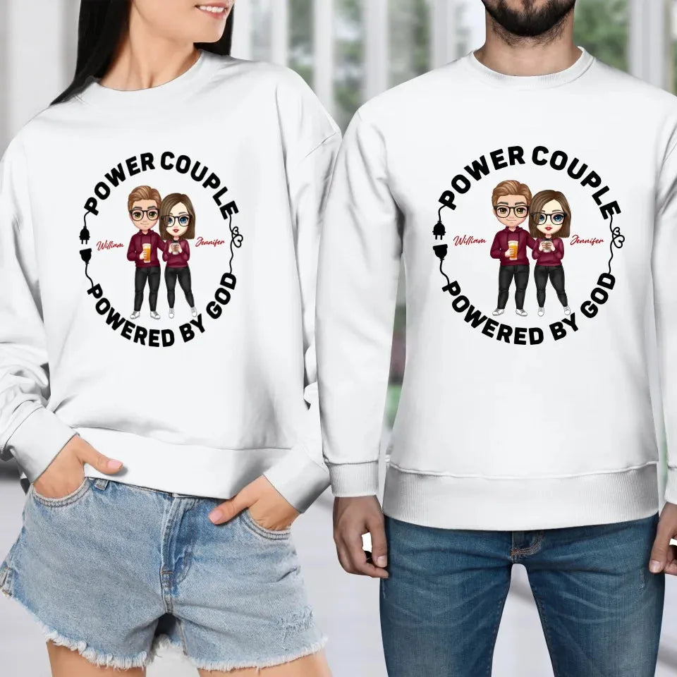 Power Couple. Powered By God - Personalized Gifts For Couples - Unisex Sweater