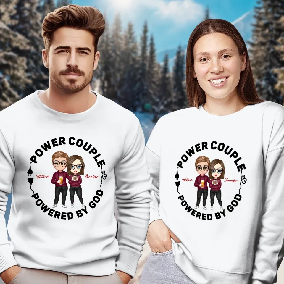 Power Couple. Powered By God - Personalized Gifts For Couples - Unisex Sweater