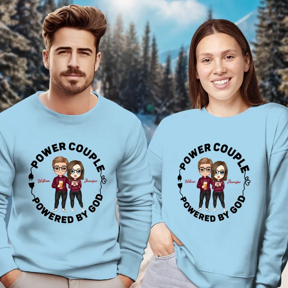 Power Couple. Powered By God - Personalized Gifts For Couples - Unisex Sweater