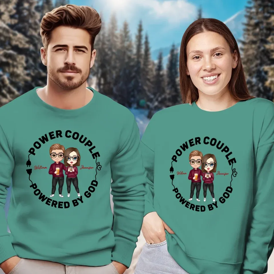 Power Couple. Powered By God - Personalized Gifts For Couples - Unisex Sweater