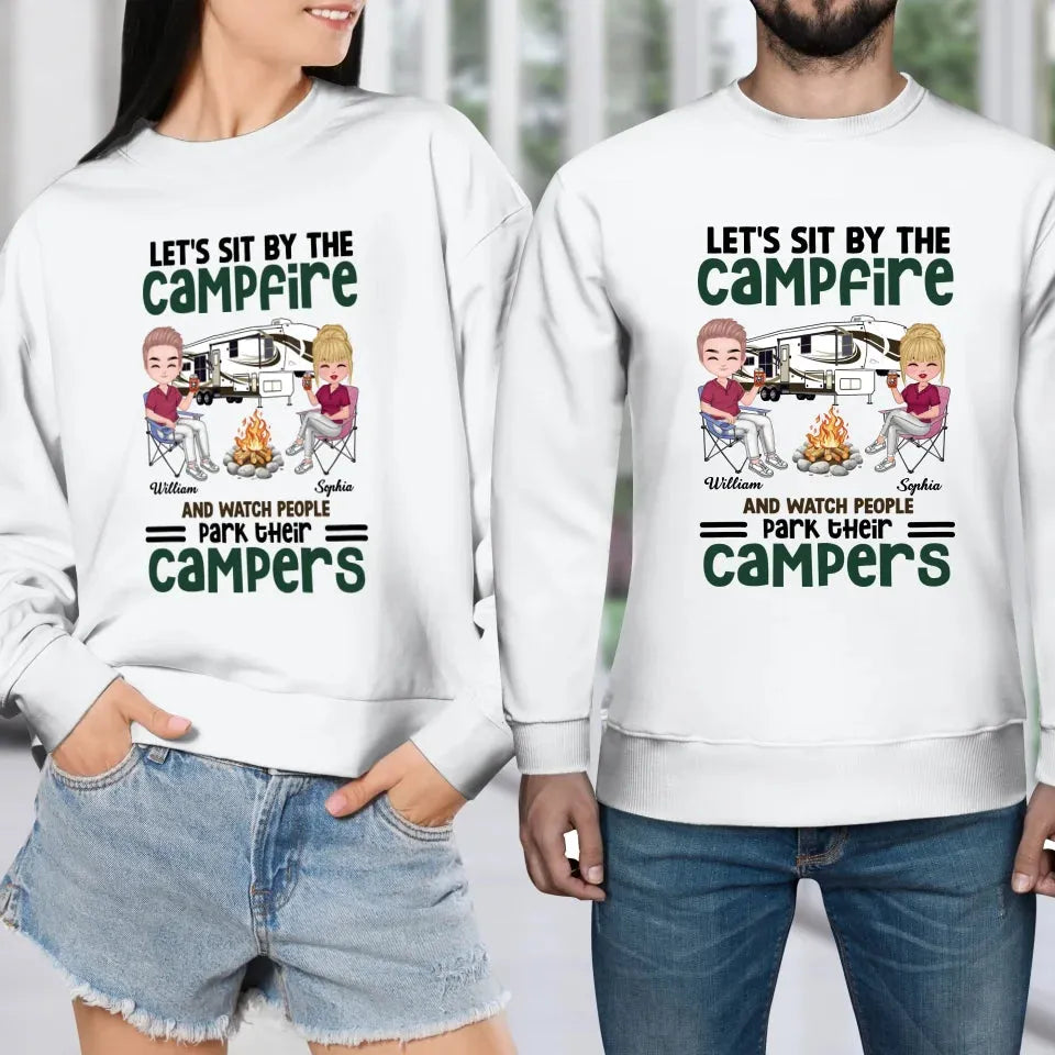 Let's Sit By The Campfire And Watch People Park Their Campers - Personalized Gifts For Couples - Unisex Sweater