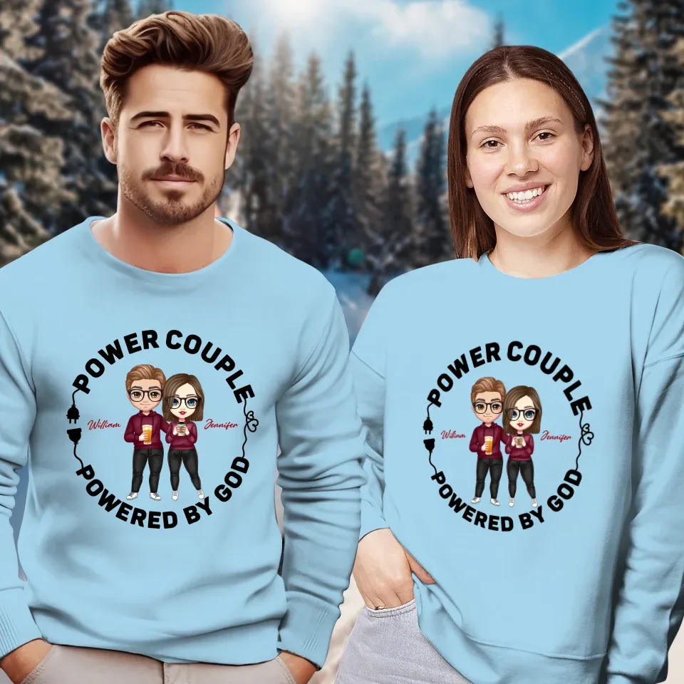 Power Couple. Powered By God - Personalized Gifts For Couples - Unisex Sweater