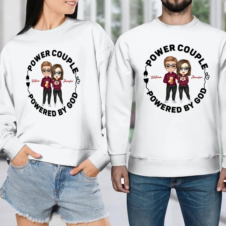 Power Couple. Powered By God - Personalized Gifts For Couples - Unisex Sweater