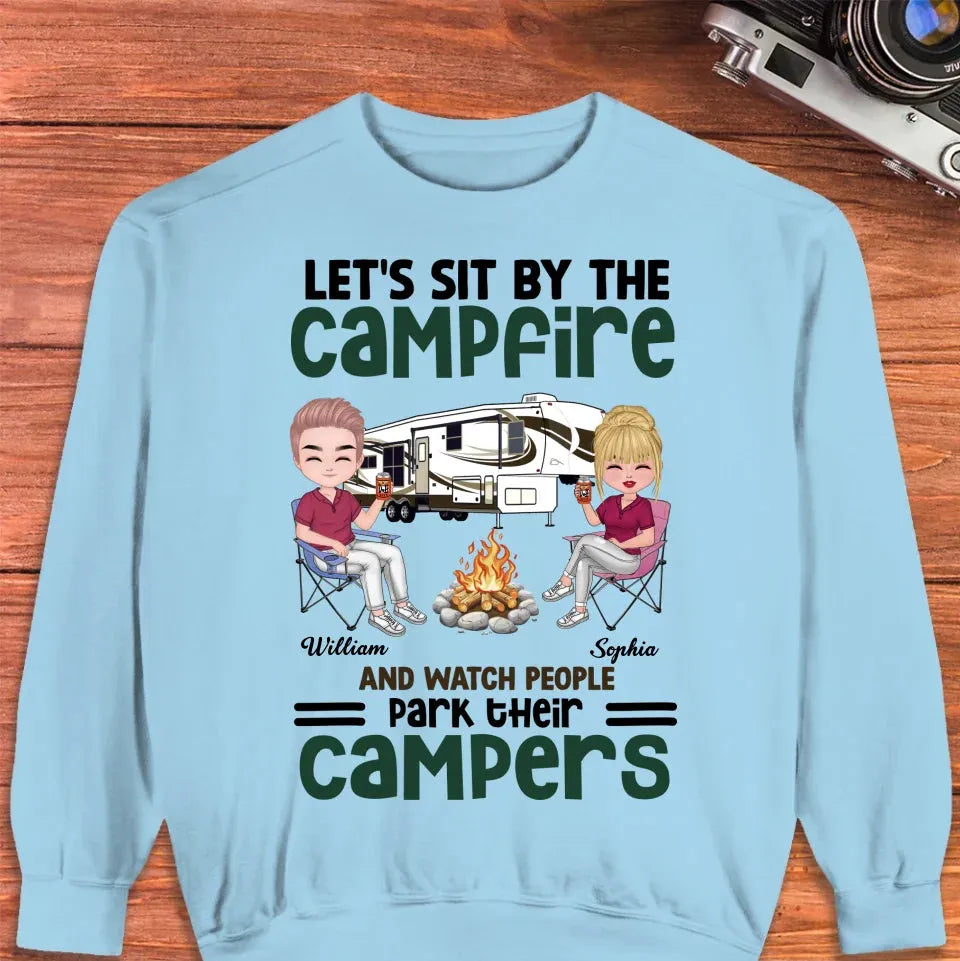 Let's Sit By The Campfire And Watch People Park Their Campers - Personalized Gifts For Couples - Unisex Sweater