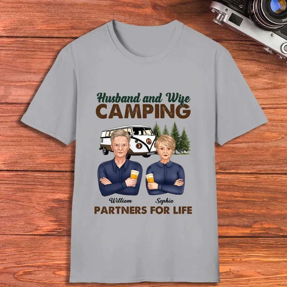 Husband And Wife, Camping Partners For Life - Personalized Gifts For Couples - Unisex T-Shirt