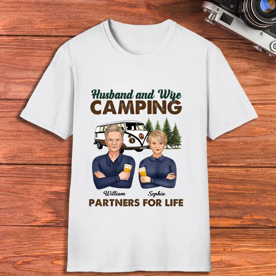 Husband And Wife, Camping Partners For Life - Personalized Gifts For Couples - Unisex T-Shirt