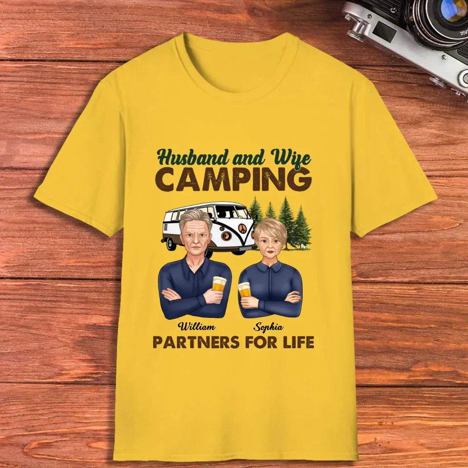 Husband And Wife, Camping Partners For Life - Personalized Gifts For Couples - Unisex T-Shirt