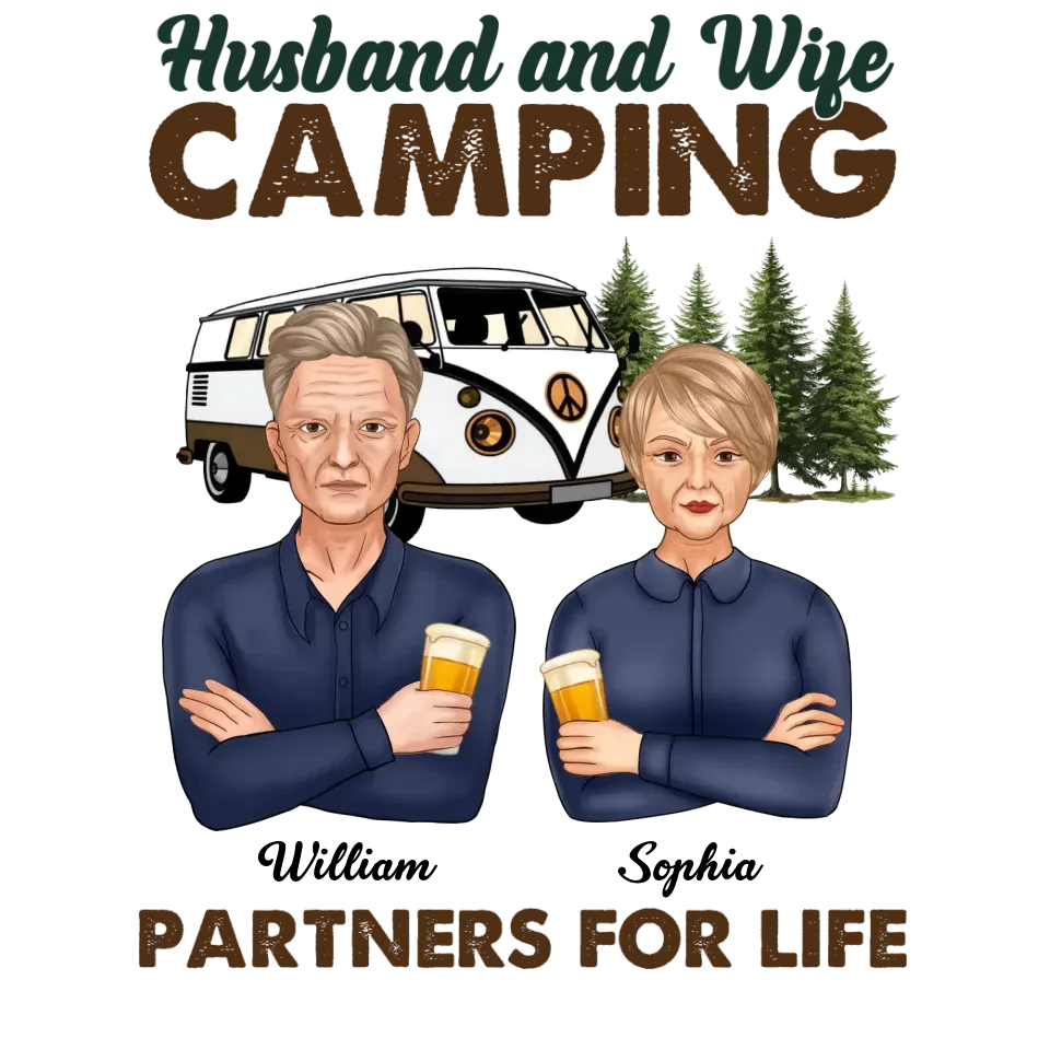 Husband And Wife, Camping Partners For Life - Personalized Gifts For Couples - Unisex T-Shirt