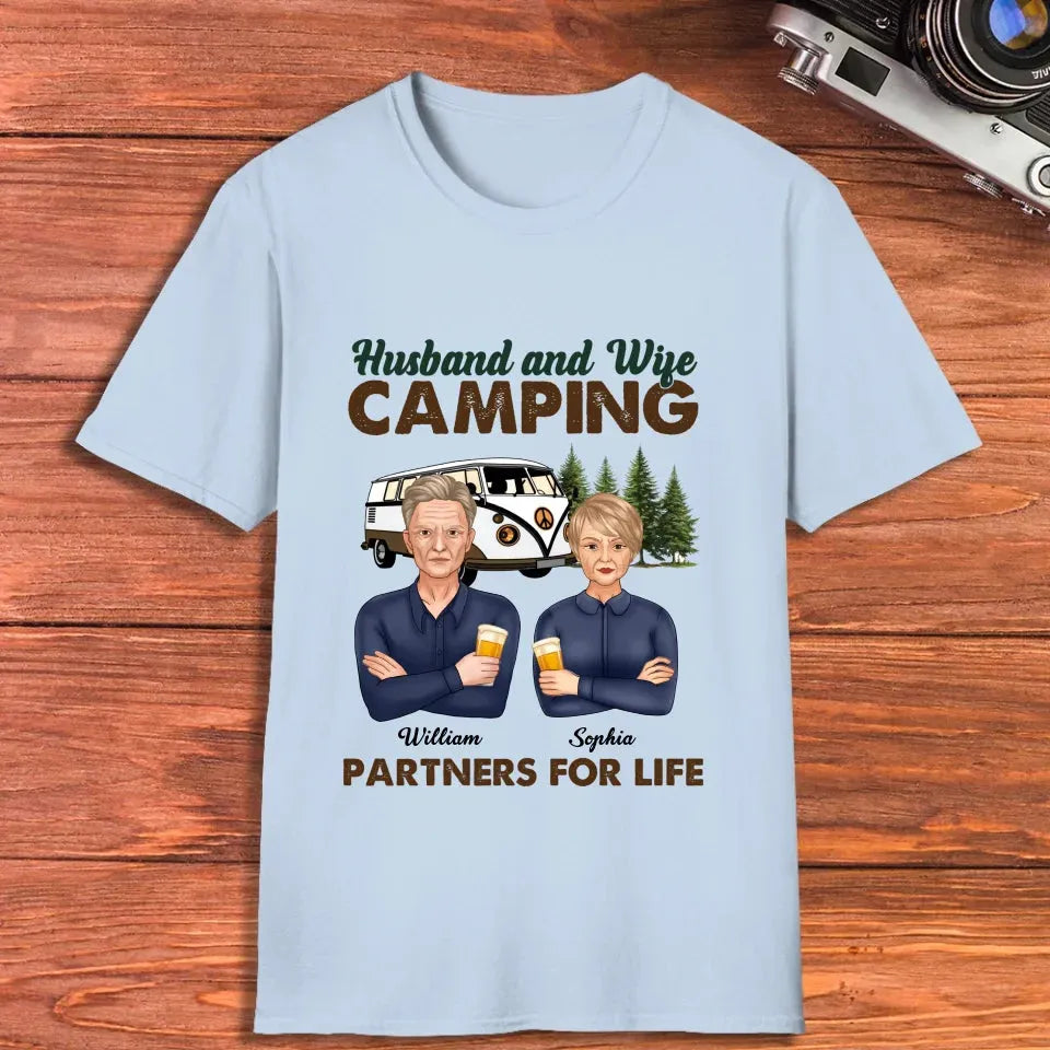 Husband And Wife, Camping Partners For Life - Personalized Gifts For Couples - Unisex T-Shirt