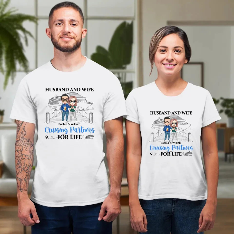 Husband And Wife Cruising Partners For Couple - Personalized Gifts For Couples - Unisex T-Shirt