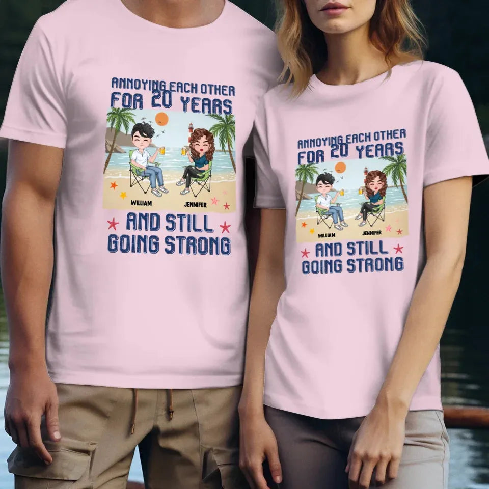 Annoying Each Other For Years With Beach Background - Personalized Gifts For Couples - Unisex T-Shirt