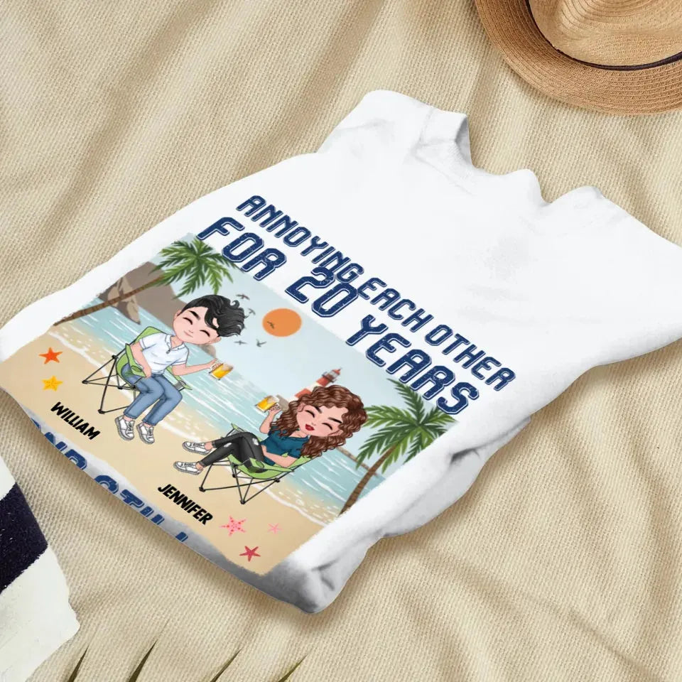 Annoying Each Other For Years With Beach Background - Personalized Gifts For Couples - Unisex Sweater