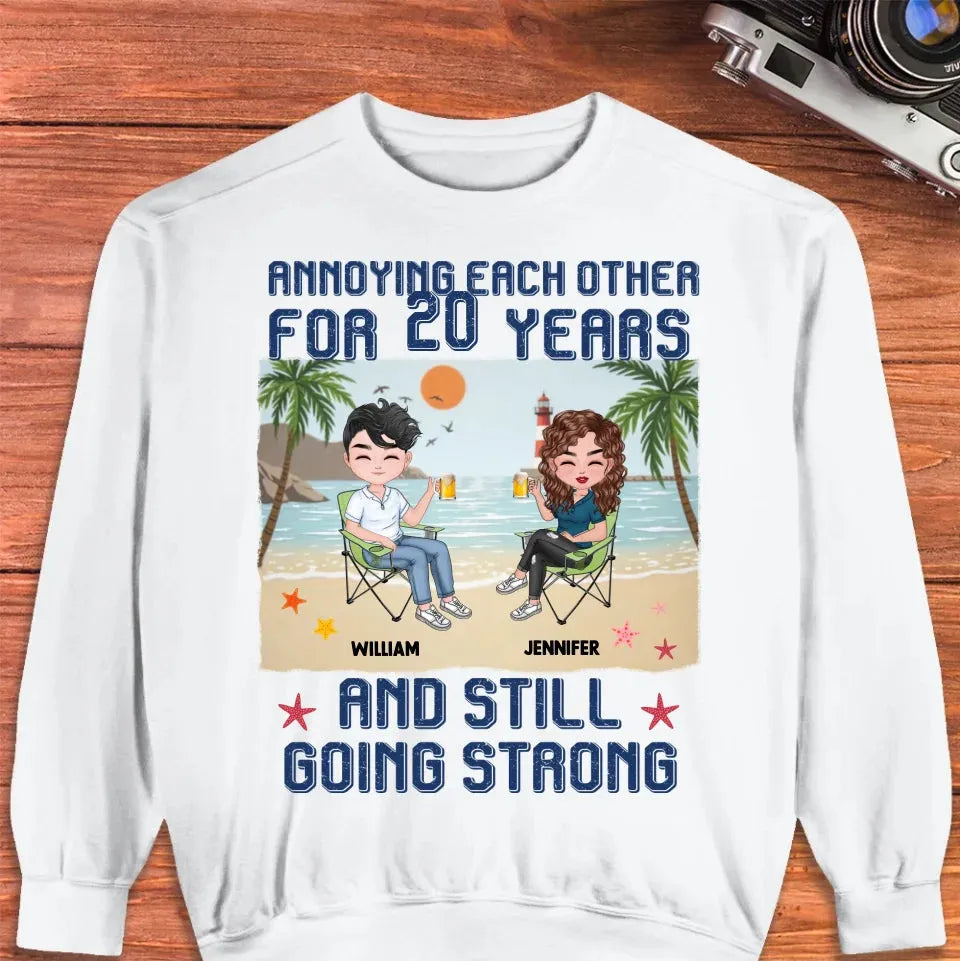 Annoying Each Other For Years With Beach Background - Personalized Gifts For Couples - Unisex Sweater