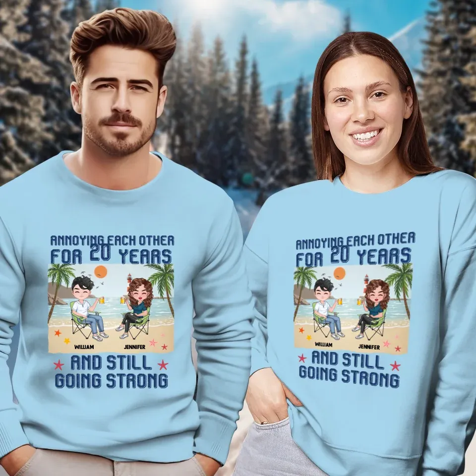 Annoying Each Other For Years With Beach Background - Personalized Gifts For Couples - Unisex Sweater