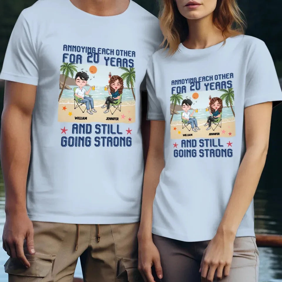 Annoying Each Other For Years With Beach Background - Personalized Gifts For Couples - Unisex T-Shirt